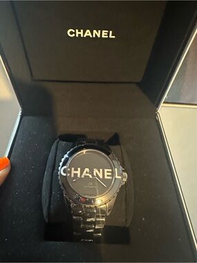 CHANEL J12 Wanted Unisex Black Ceramic Bracelet Watch with Logo Dial